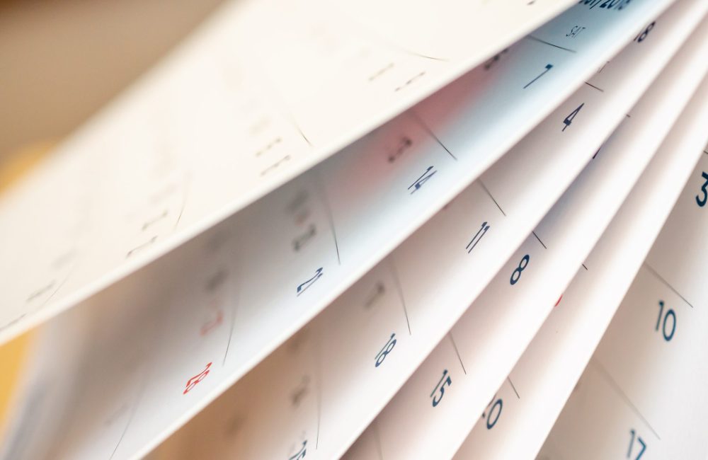 Calendar of dates for tracking medication